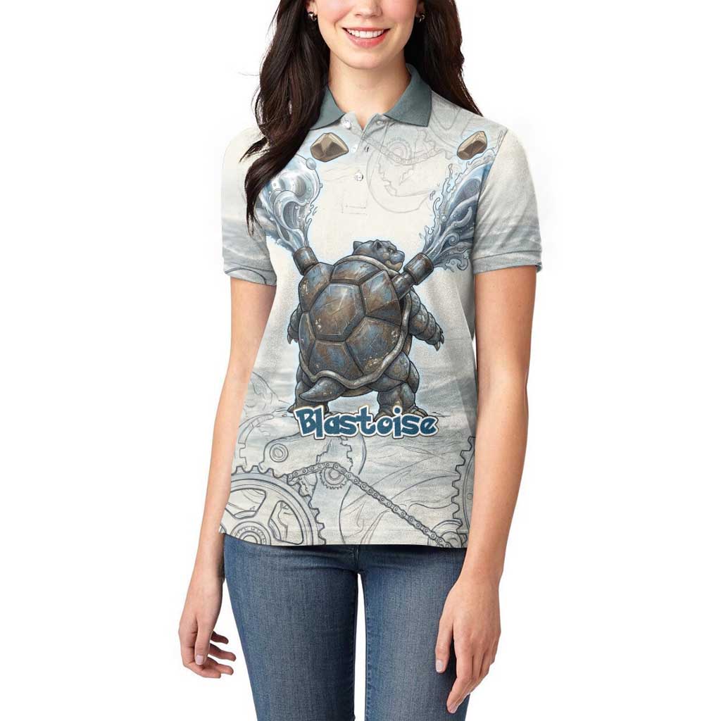 Blastoise Women Polo Shirt Steampunk Mechanical Gear Art