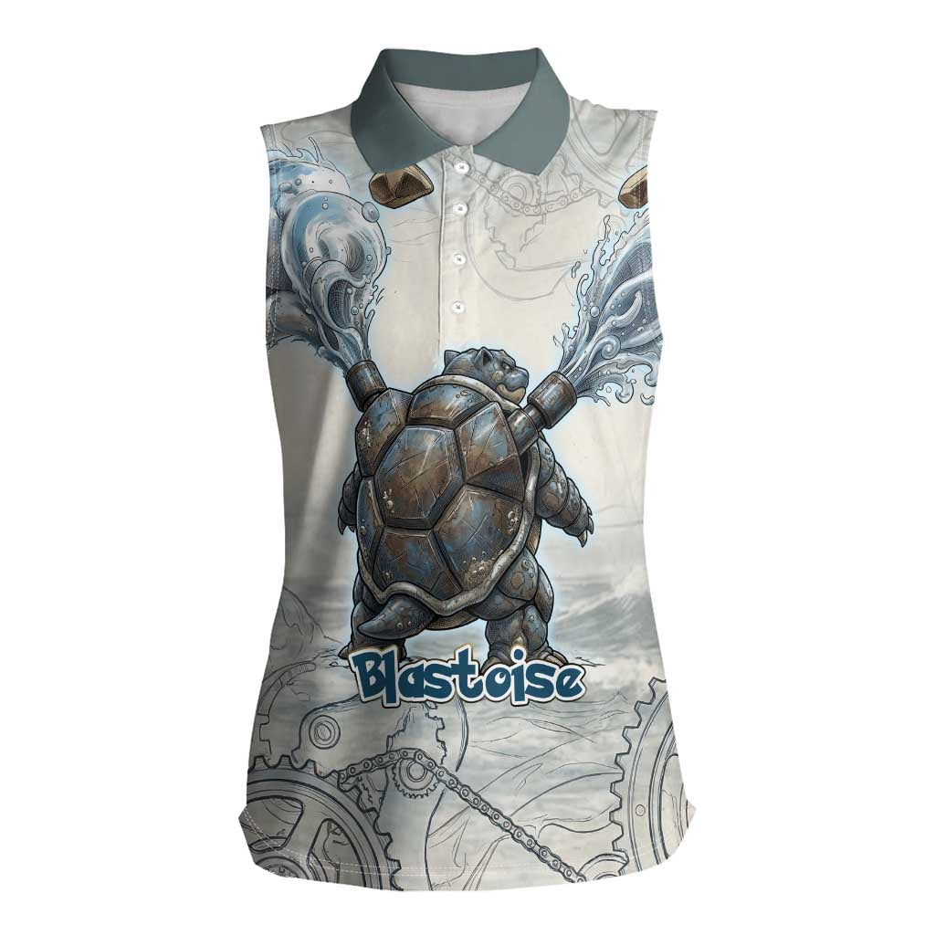 Blastoise Women Sleeveless Polo Shirt Steampunk Mechanical Gear Art