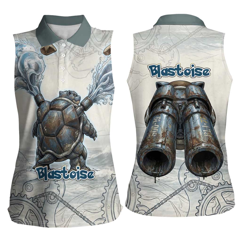 Blastoise Women Sleeveless Polo Shirt Steampunk Mechanical Gear Art