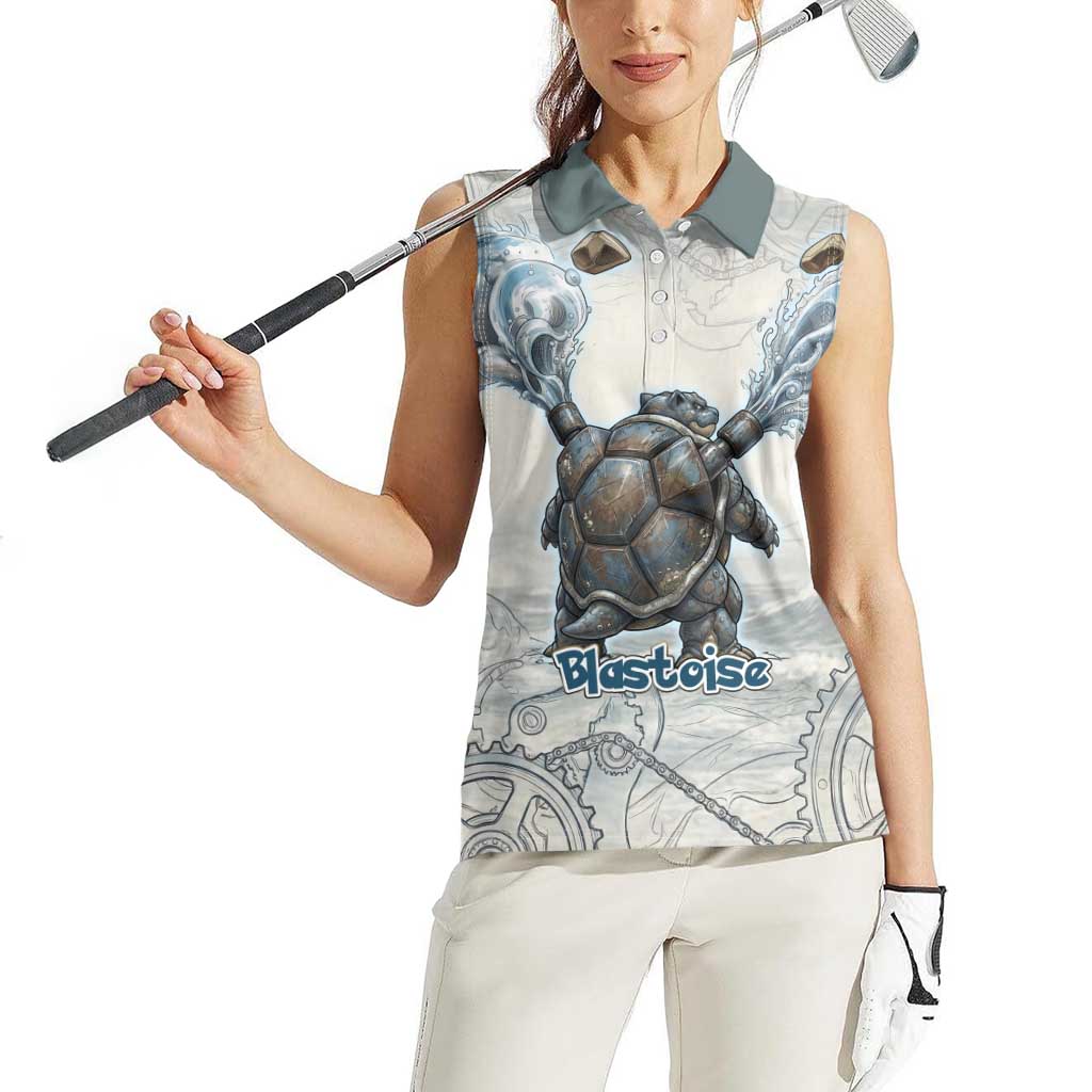 Blastoise Women Sleeveless Polo Shirt Steampunk Mechanical Gear Art
