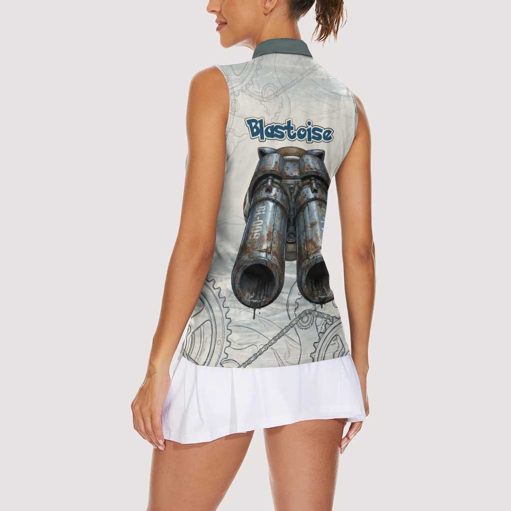 Blastoise Women Sleeveless Polo Shirt Steampunk Mechanical Gear Art