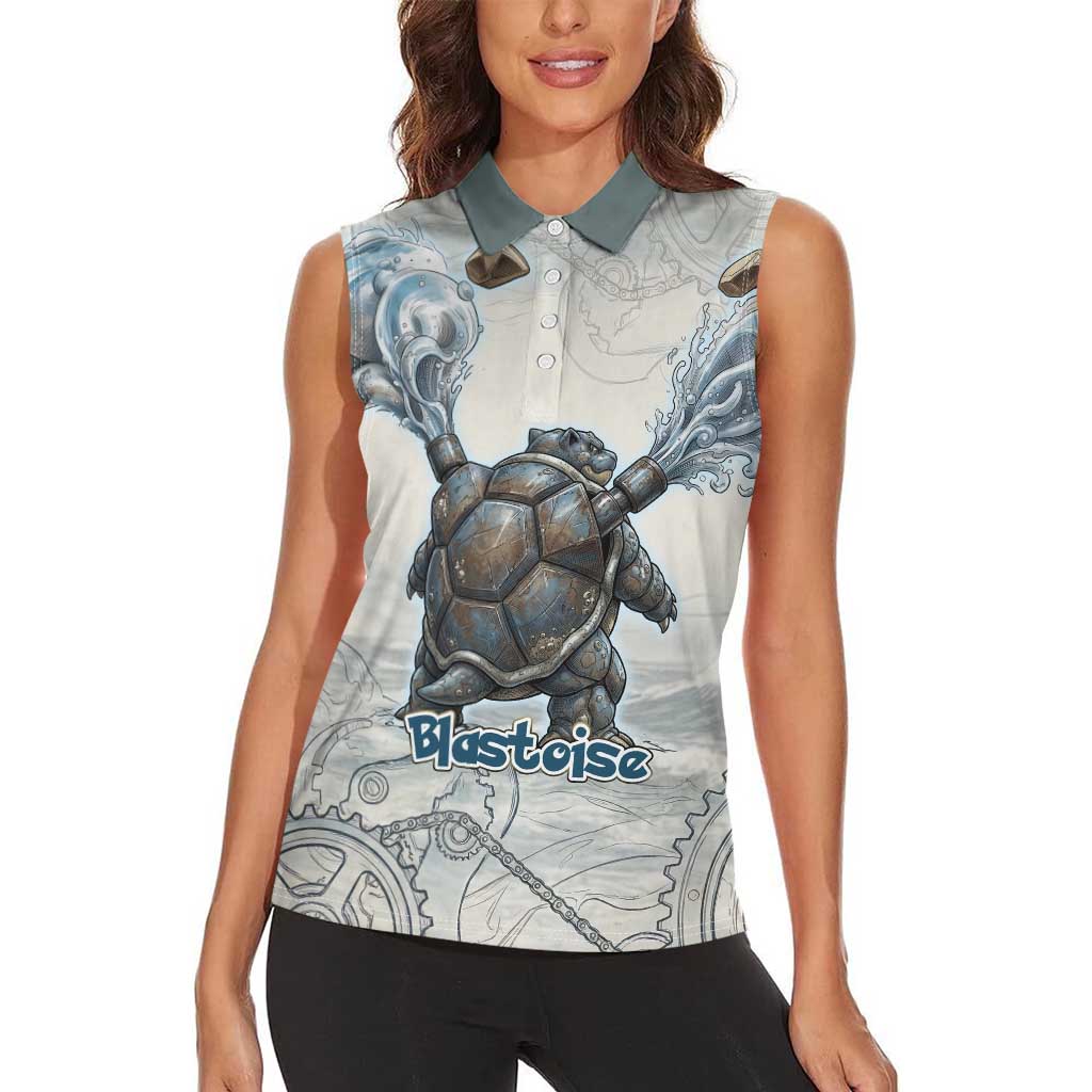 Blastoise Women Sleeveless Polo Shirt Steampunk Mechanical Gear Art