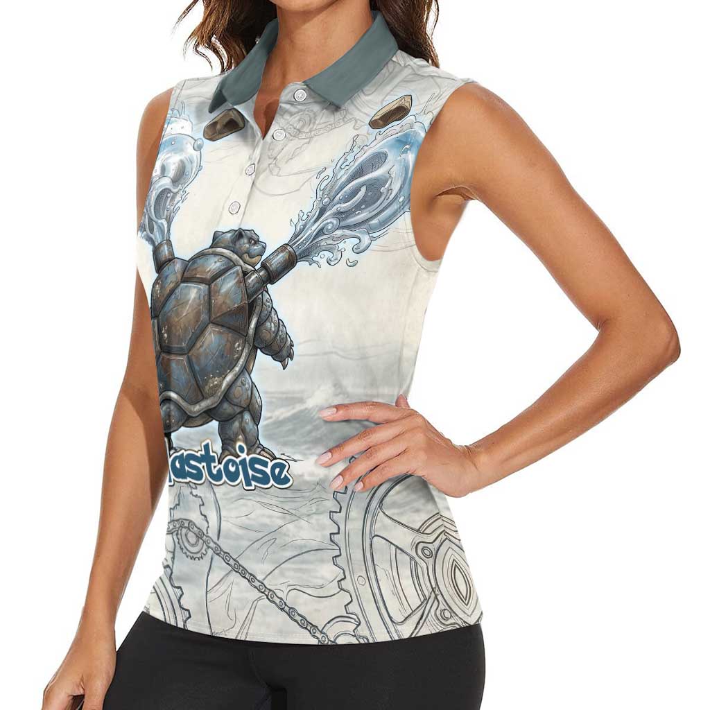 Blastoise Women Sleeveless Polo Shirt Steampunk Mechanical Gear Art