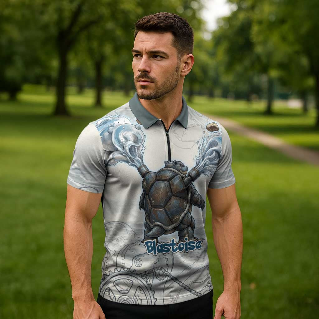 Blastoise Zipper Polo Shirt Steampunk Mechanical Gear Art
