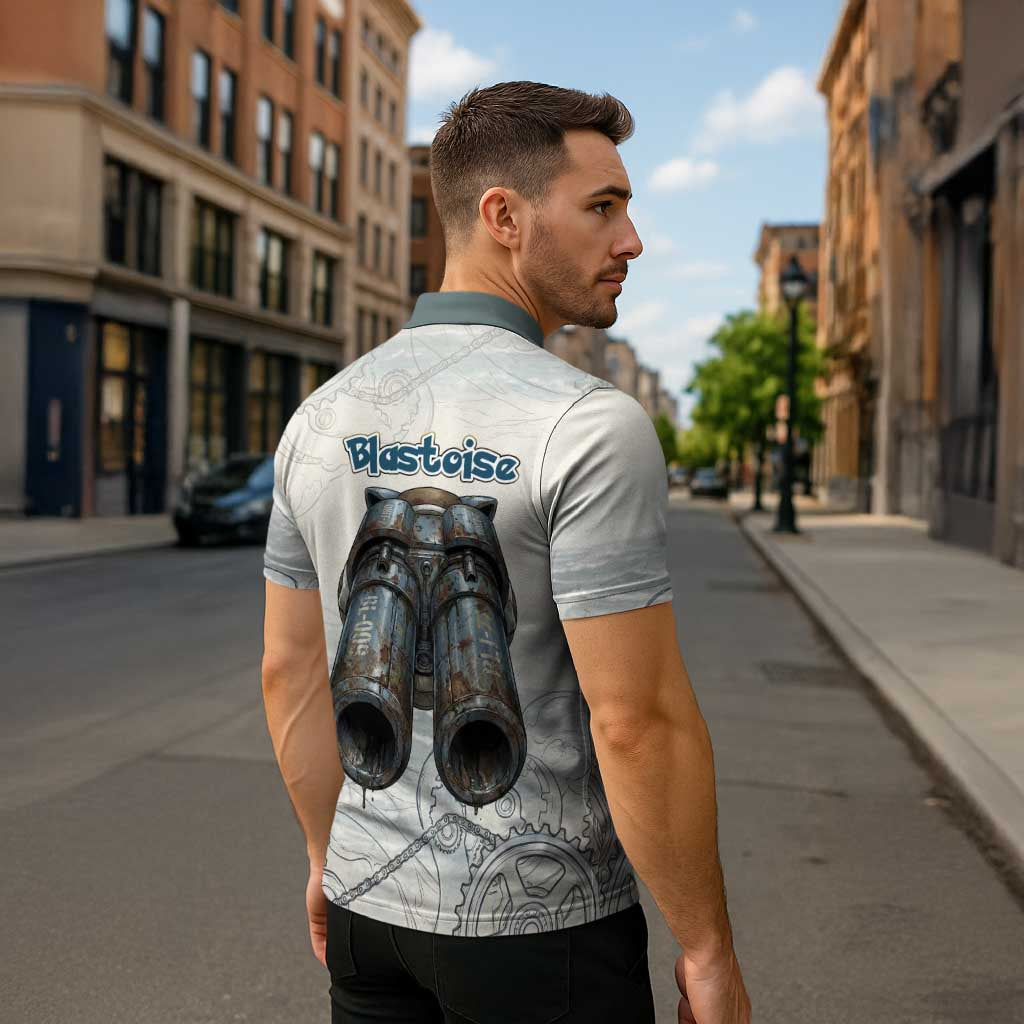 Blastoise Zipper Polo Shirt Steampunk Mechanical Gear Art