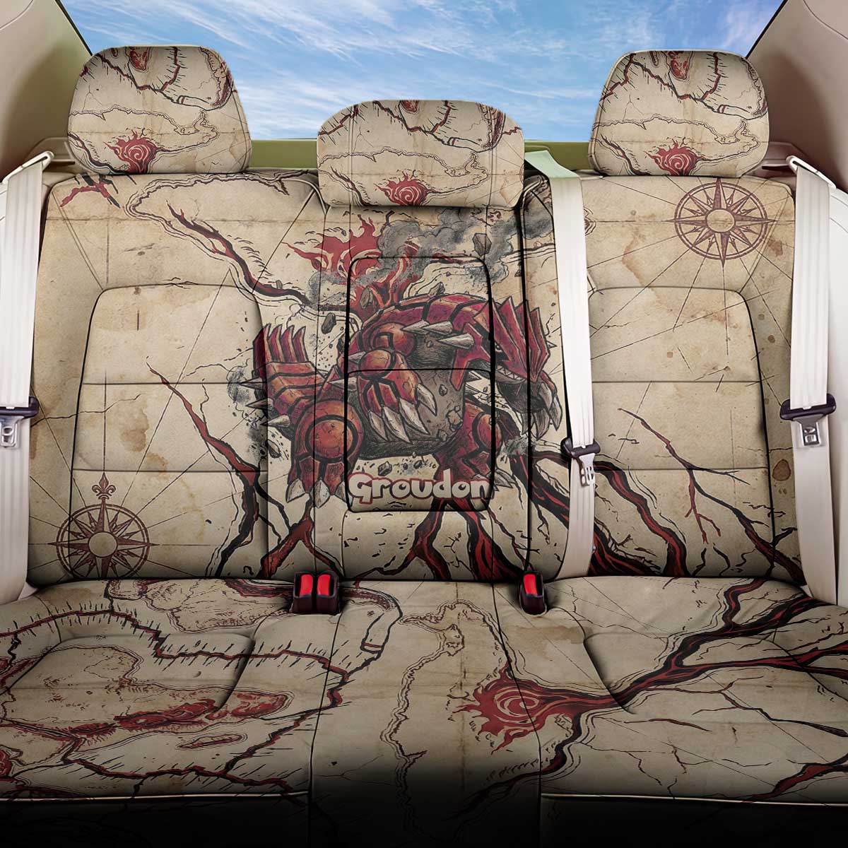 Groudon Omega Ruby Back Car Seat Cover Ancient Volcano Map Art