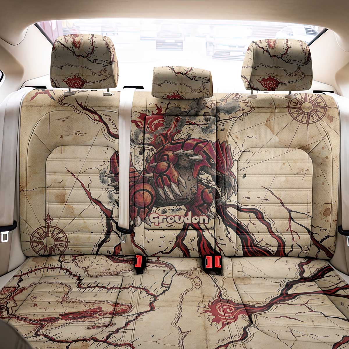 Groudon Omega Ruby Back Car Seat Cover Ancient Volcano Map Art