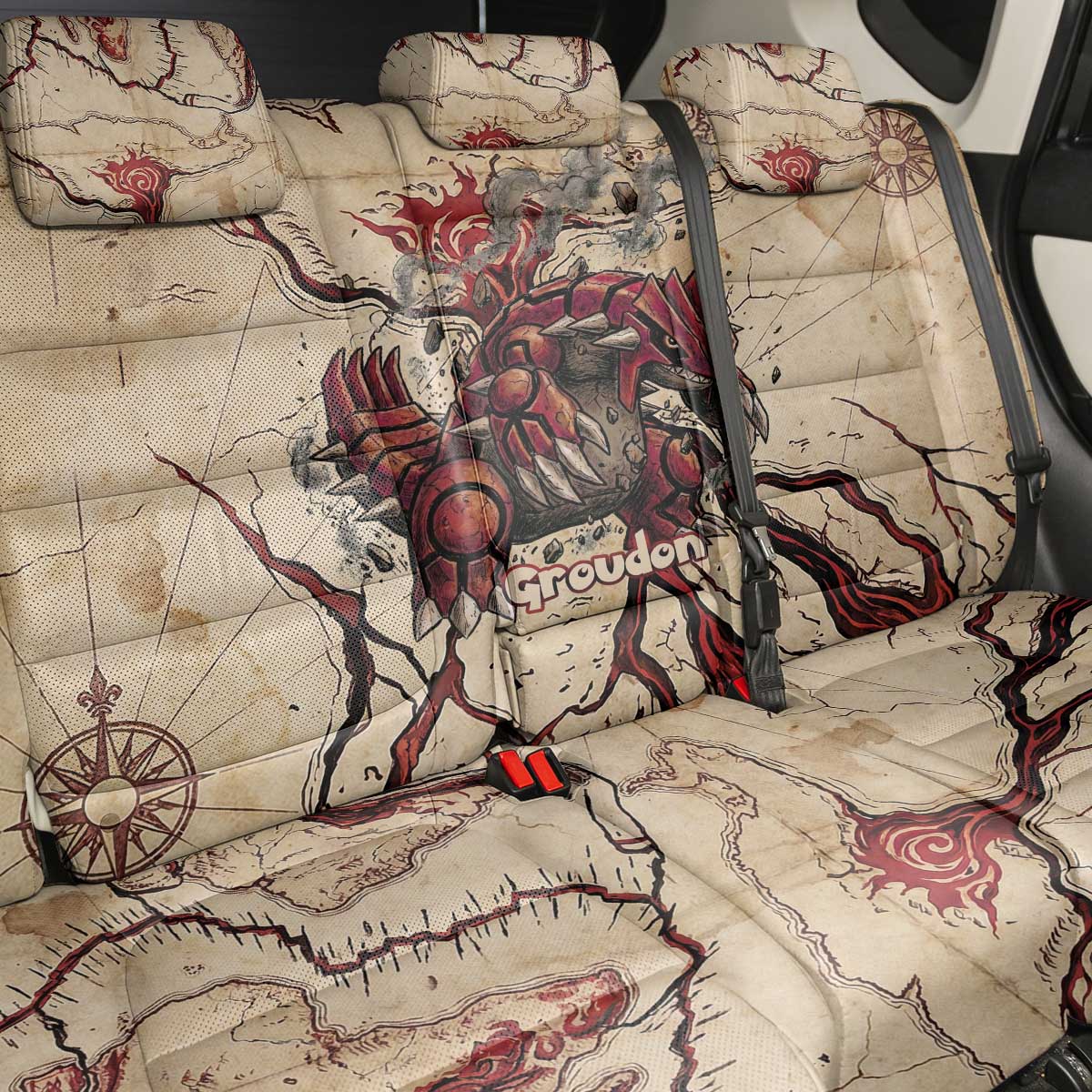 Groudon Omega Ruby Back Car Seat Cover Ancient Volcano Map Art