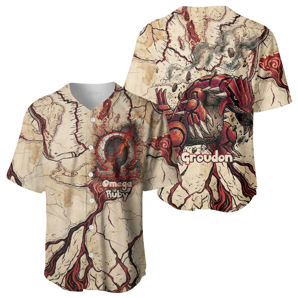Groudon Omega Ruby Baseball Jersey Ancient Volcano Map Art