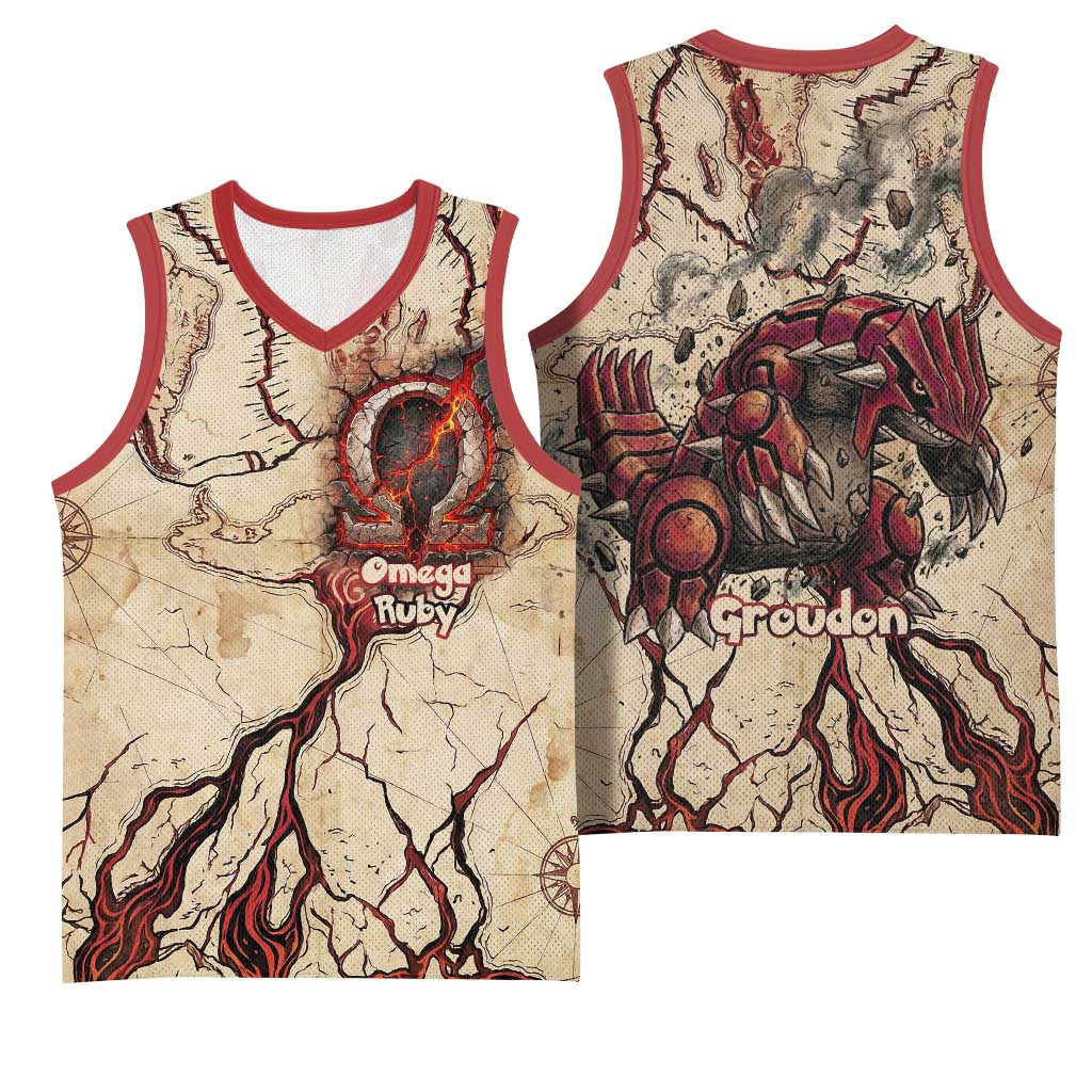 Groudon Omega Ruby Basketball Jersey Ancient Volcano Map Art
