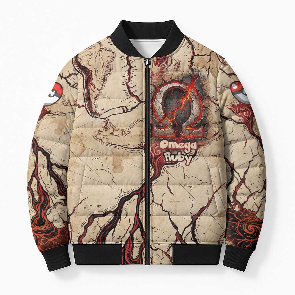 Groudon Omega Ruby Bomber Puffer Jacket Ancient Volcano Map Art