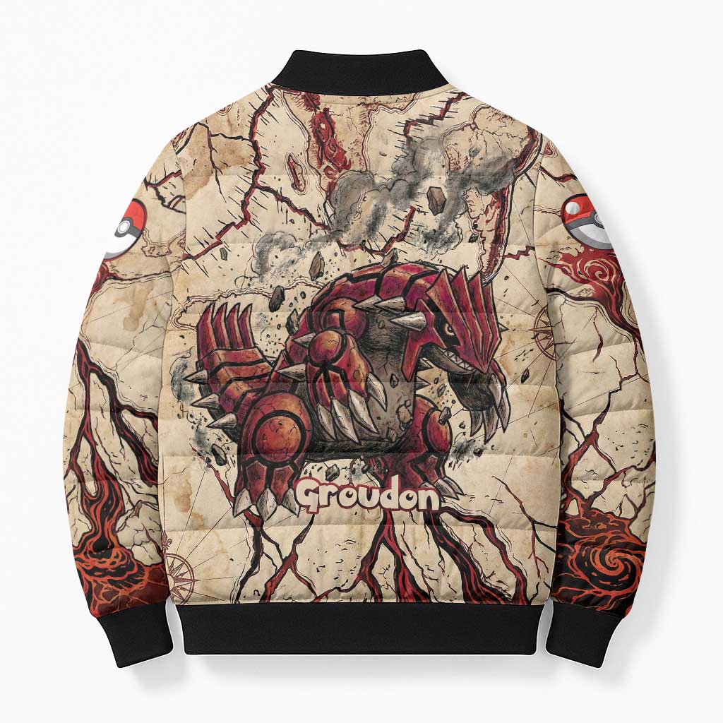 Groudon Omega Ruby Bomber Puffer Jacket Ancient Volcano Map Art