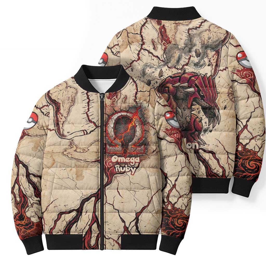 Groudon Omega Ruby Bomber Puffer Jacket Ancient Volcano Map Art