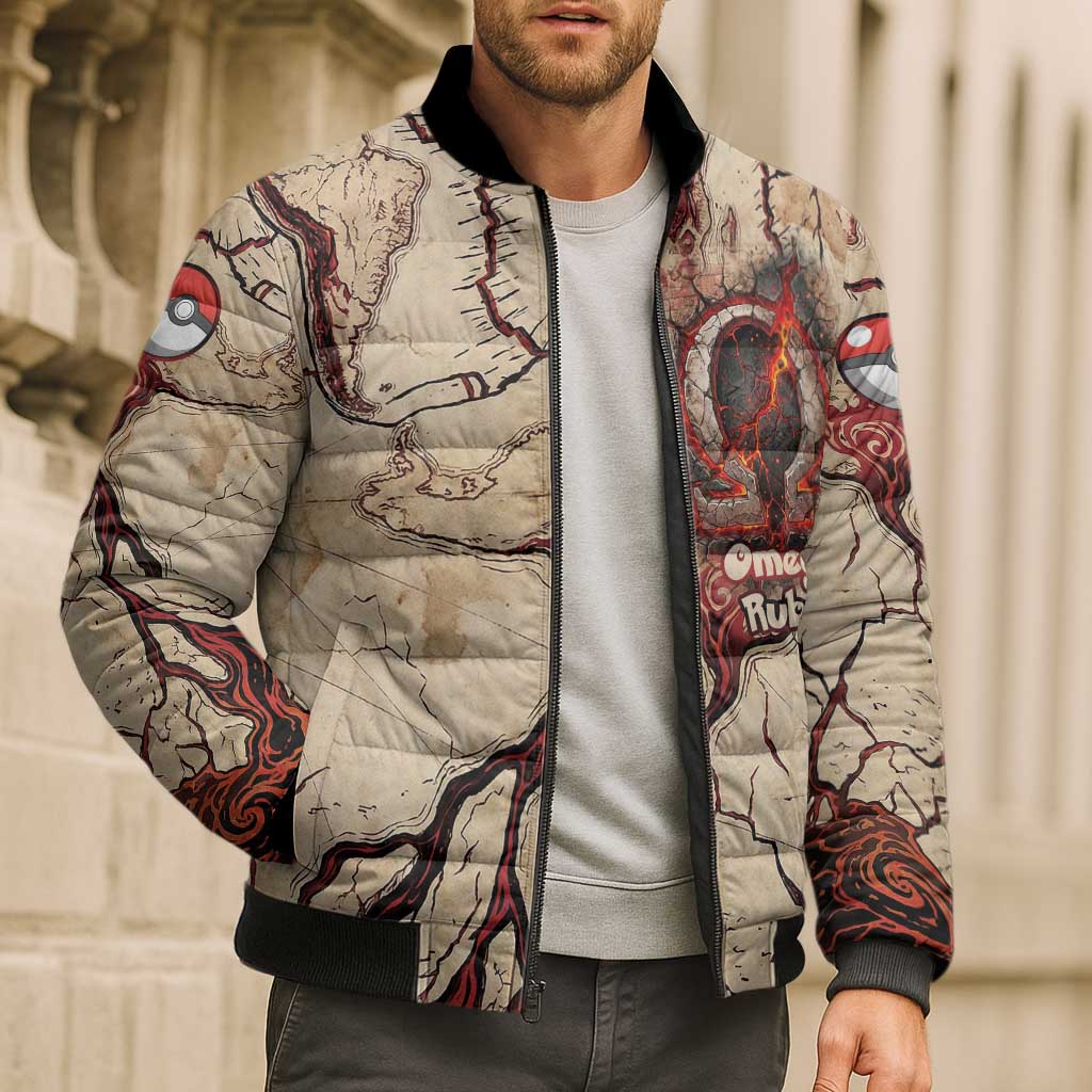 Groudon Omega Ruby Bomber Puffer Jacket Ancient Volcano Map Art