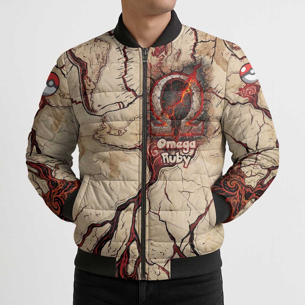 Groudon Omega Ruby Bomber Puffer Jacket Ancient Volcano Map Art