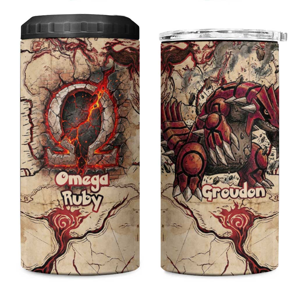 Groudon Omega Ruby 4 in 1 Can Cooler Tumbler Ancient Volcano Map Art