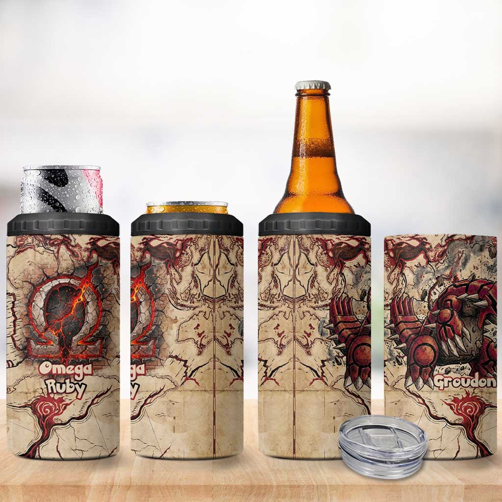 Groudon Omega Ruby 4 in 1 Can Cooler Tumbler Ancient Volcano Map Art