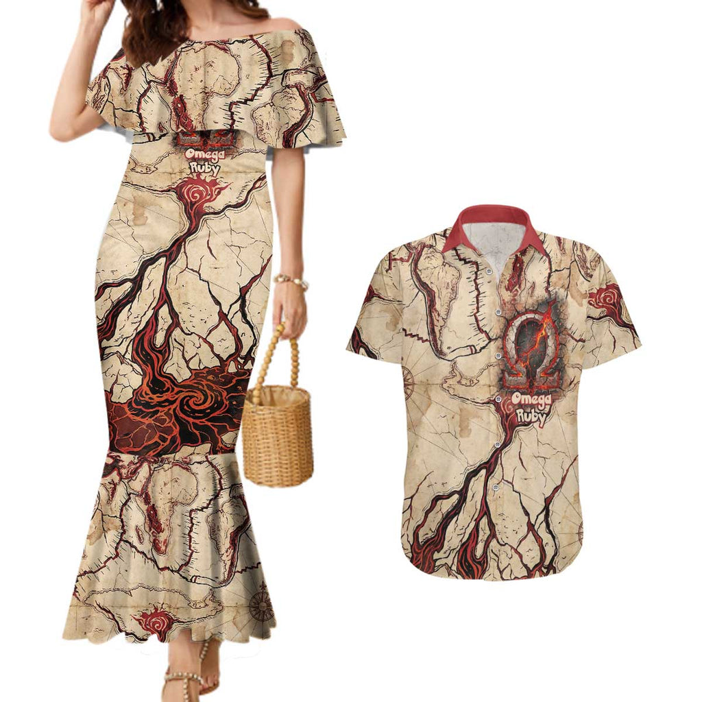 Groudon Omega Ruby Couples Matching Mermaid Dress and Hawaiian Shirt Ancient Volcano Map Art