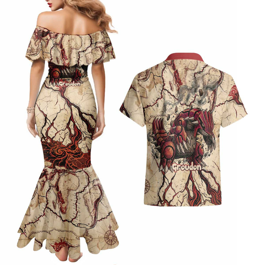 Groudon Omega Ruby Couples Matching Mermaid Dress and Hawaiian Shirt Ancient Volcano Map Art