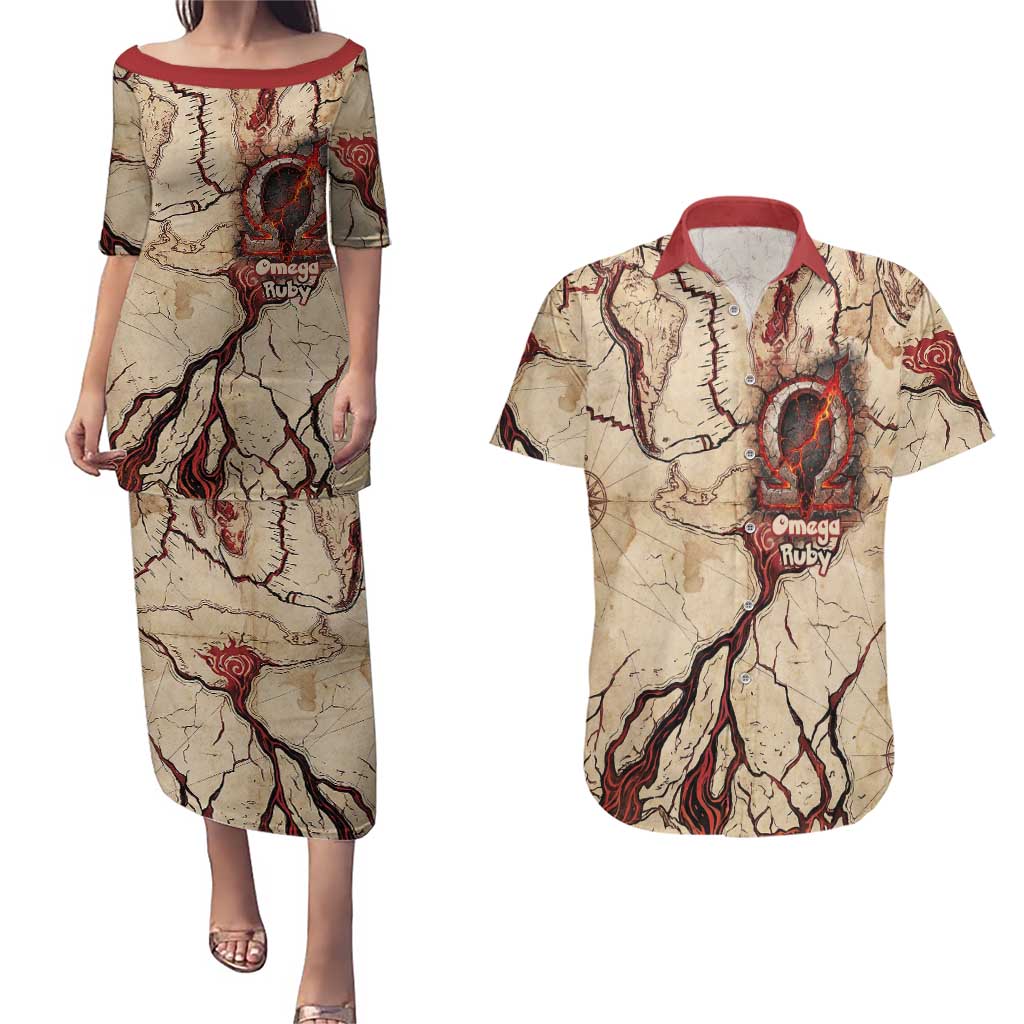 Groudon Omega Ruby Couples Matching Puletasi and Hawaiian Shirt Ancient Volcano Map Art