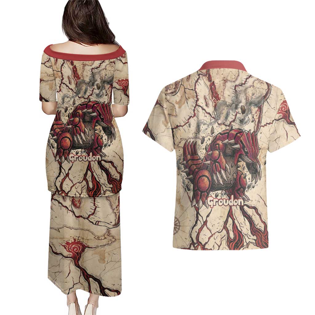 Groudon Omega Ruby Couples Matching Puletasi and Hawaiian Shirt Ancient Volcano Map Art