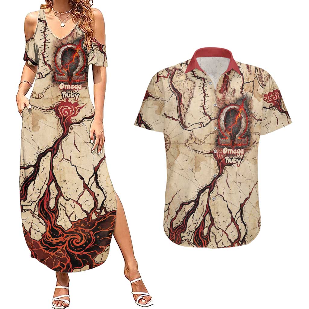 Groudon Omega Ruby Couples Matching Summer Maxi Dress and Hawaiian Shirt Ancient Volcano Map Art