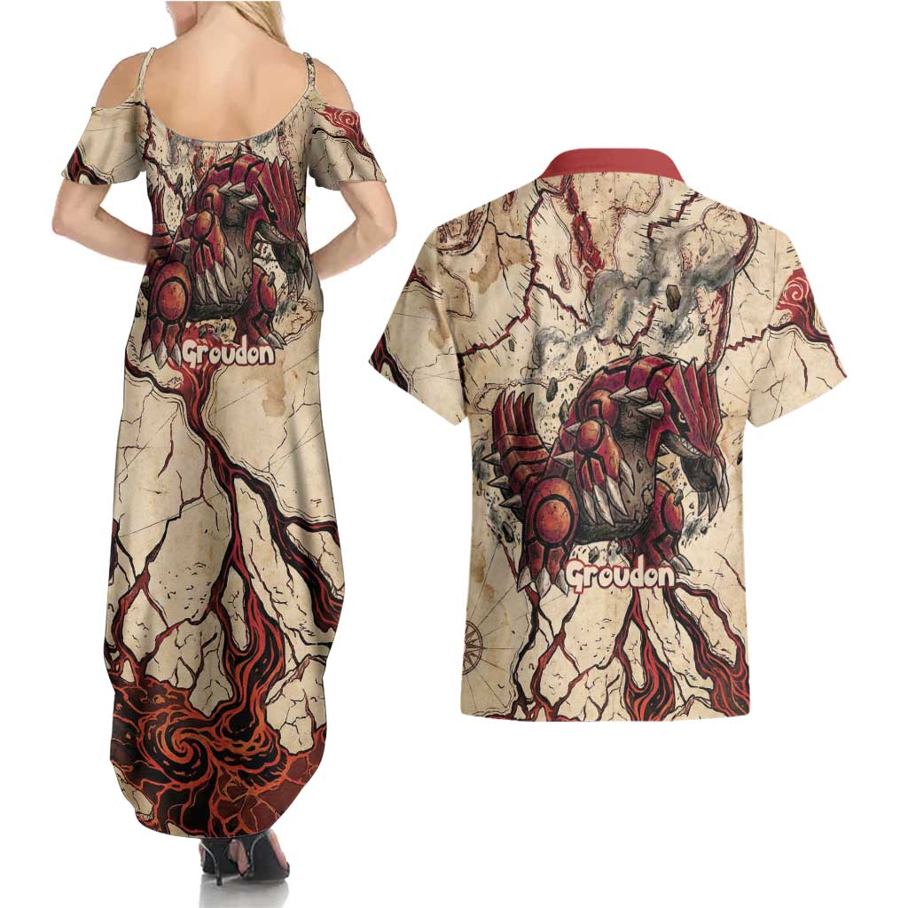 Groudon Omega Ruby Couples Matching Summer Maxi Dress and Hawaiian Shirt Ancient Volcano Map Art