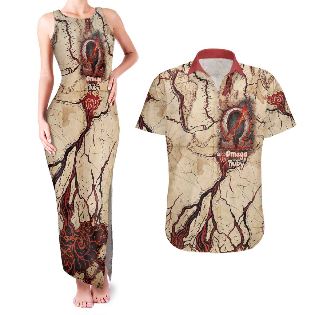 Groudon Omega Ruby Couples Matching Tank Maxi Dress and Hawaiian Shirt Ancient Volcano Map Art