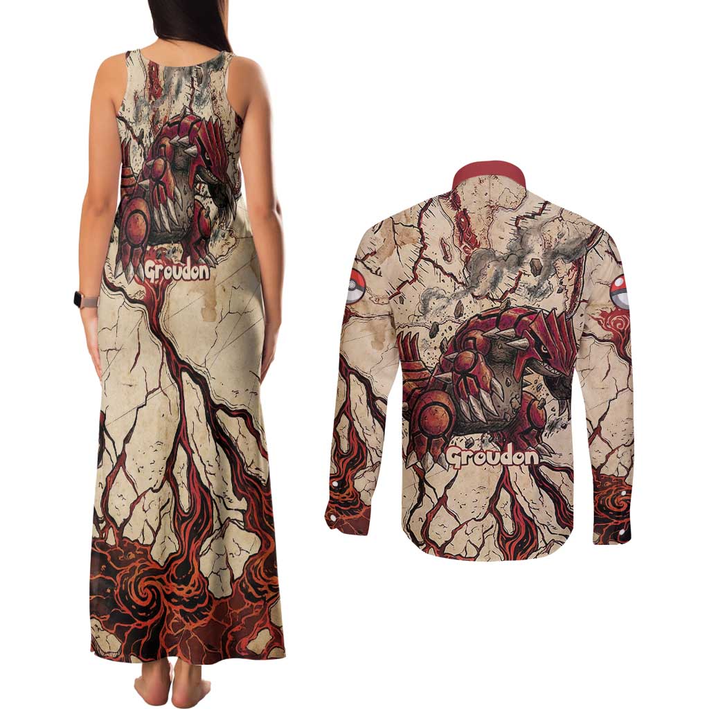 Groudon Omega Ruby Couples Matching Tank Maxi Dress and Long Sleeve Button Shirt Ancient Volcano Map Art