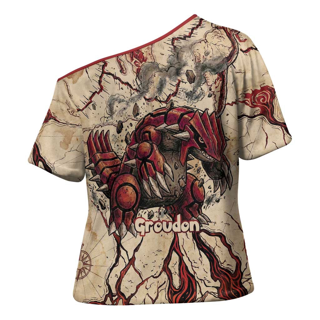 Groudon Omega Ruby Cross Shoulder Shirt Ancient Volcano Map Art