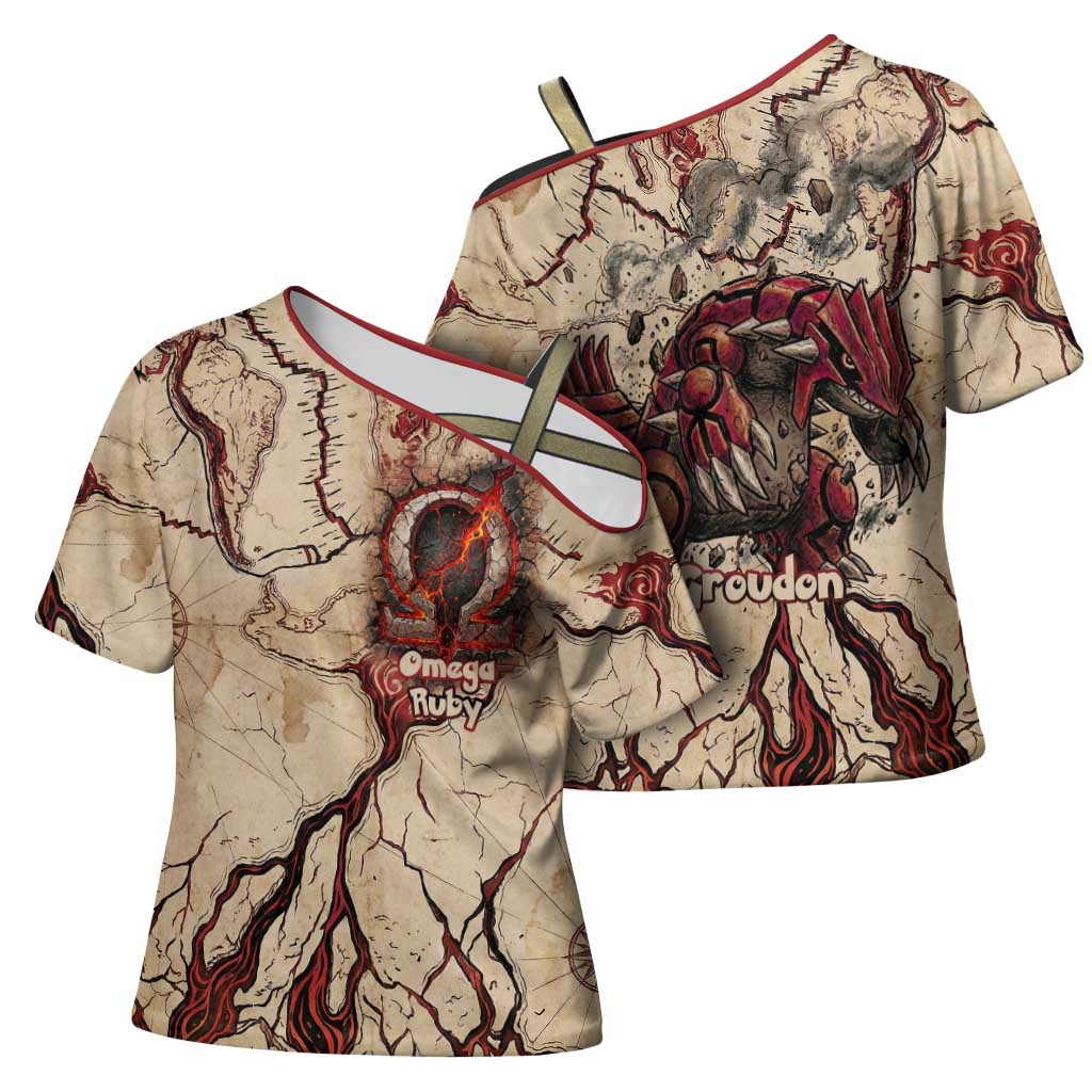 Groudon Omega Ruby Cross Shoulder Shirt Ancient Volcano Map Art