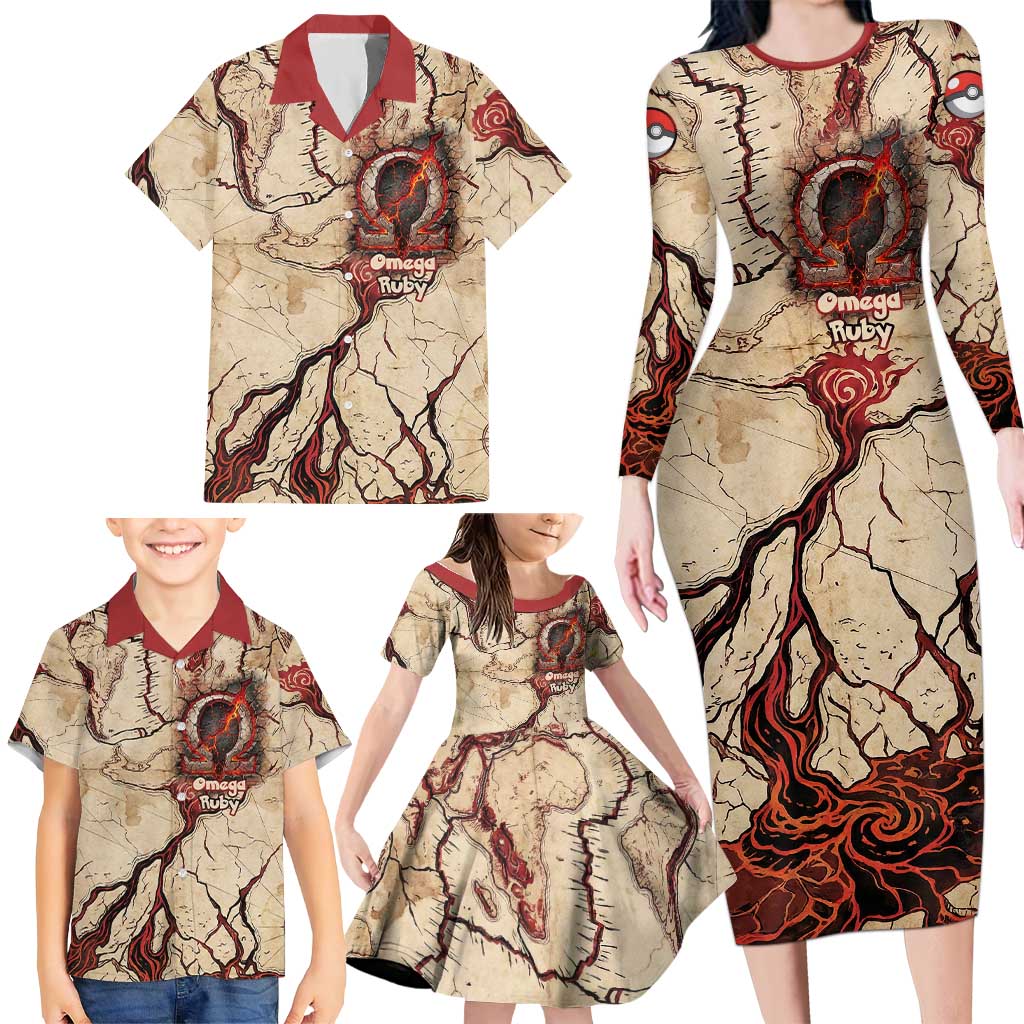 Groudon Omega Ruby Family Matching Long Sleeve Bodycon Dress and Hawaiian Shirt Ancient Volcano Map Art