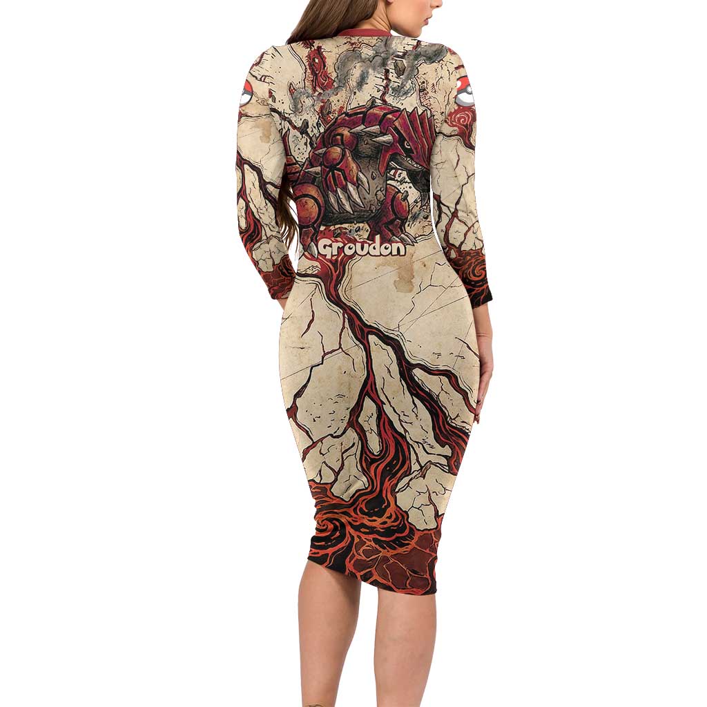 Groudon Omega Ruby Family Matching Long Sleeve Bodycon Dress and Hawaiian Shirt Ancient Volcano Map Art