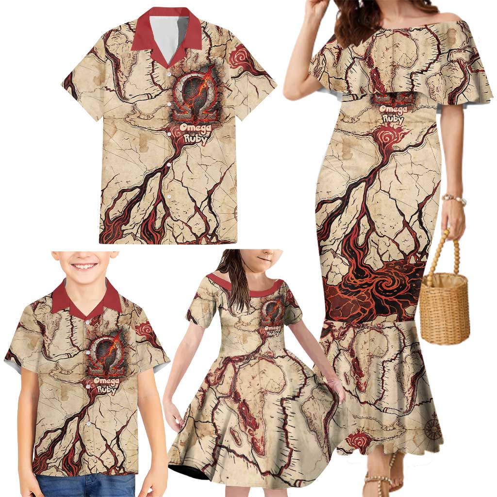 Groudon Omega Ruby Family Matching Mermaid Dress and Hawaiian Shirt Ancient Volcano Map Art