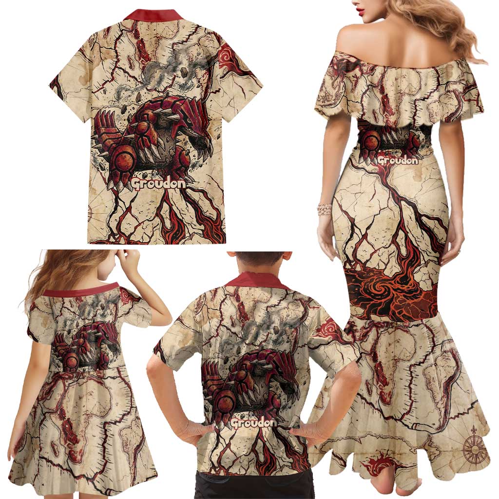 Groudon Omega Ruby Family Matching Mermaid Dress and Hawaiian Shirt Ancient Volcano Map Art