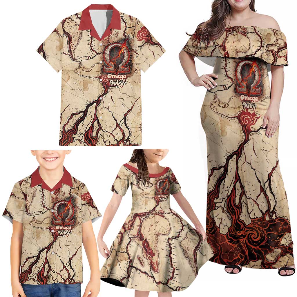Groudon Omega Ruby Family Matching Off Shoulder Maxi Dress and Hawaiian Shirt Ancient Volcano Map Art