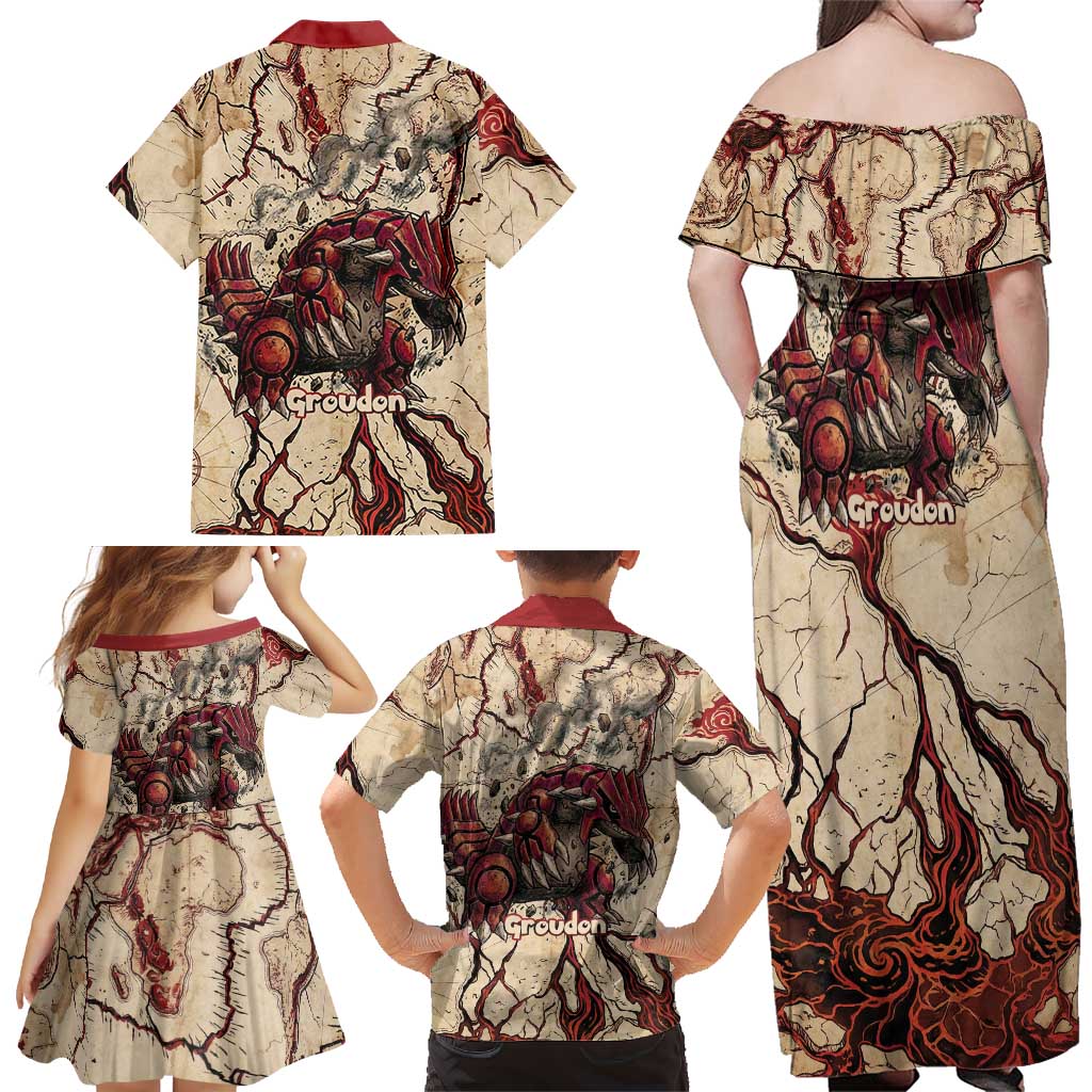 Groudon Omega Ruby Family Matching Off Shoulder Maxi Dress and Hawaiian Shirt Ancient Volcano Map Art