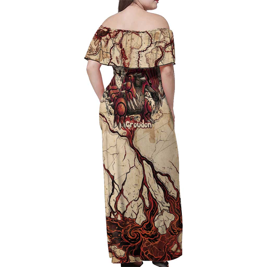 Groudon Omega Ruby Family Matching Off Shoulder Maxi Dress and Hawaiian Shirt Ancient Volcano Map Art