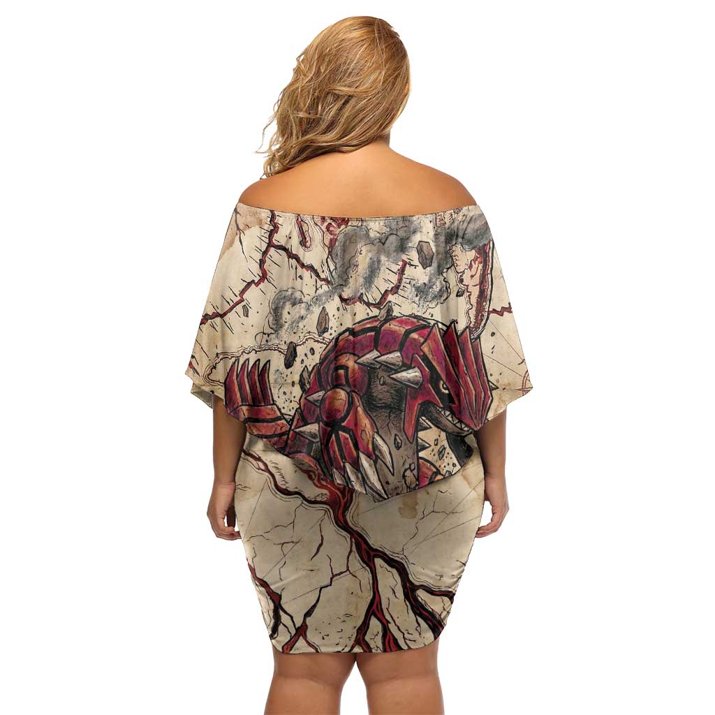 Groudon Omega Ruby Family Matching Off Shoulder Short Dress and Hawaiian Shirt Ancient Volcano Map Art