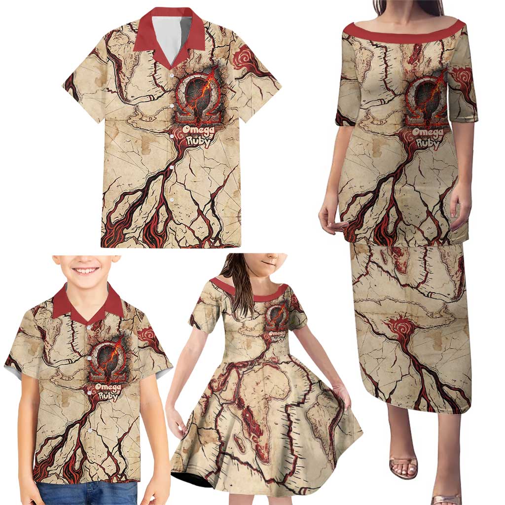 Groudon Omega Ruby Family Matching Puletasi and Hawaiian Shirt Ancient Volcano Map Art
