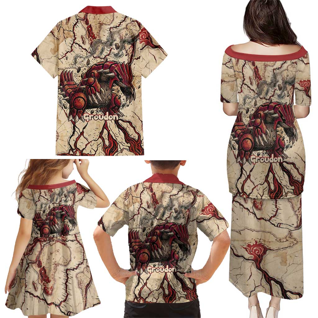 Groudon Omega Ruby Family Matching Puletasi and Hawaiian Shirt Ancient Volcano Map Art