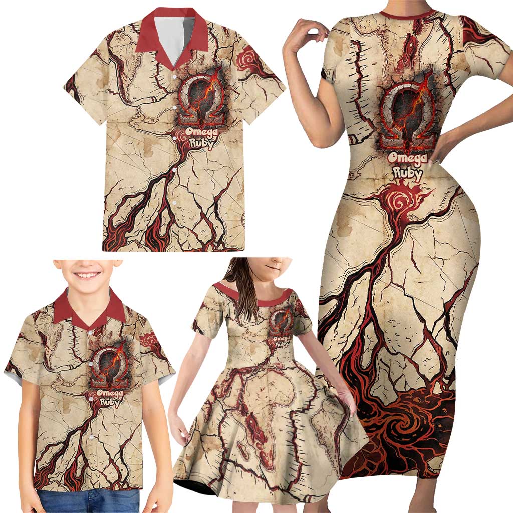 Groudon Omega Ruby Family Matching Short Sleeve Bodycon Dress and Hawaiian Shirt Ancient Volcano Map Art