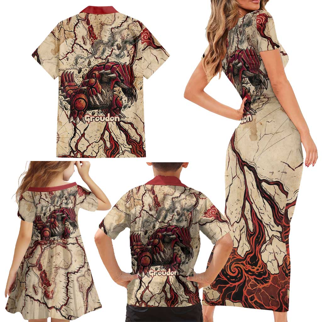 Groudon Omega Ruby Family Matching Short Sleeve Bodycon Dress and Hawaiian Shirt Ancient Volcano Map Art