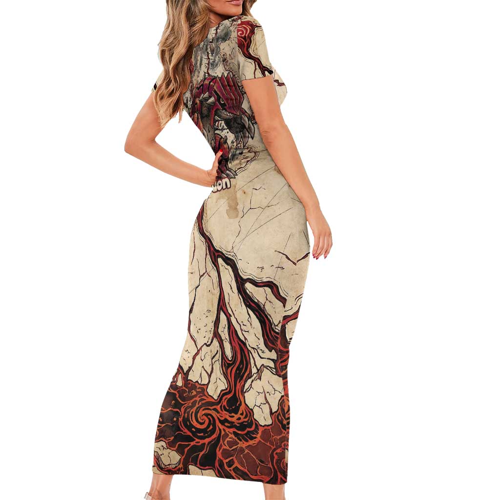 Groudon Omega Ruby Family Matching Short Sleeve Bodycon Dress and Hawaiian Shirt Ancient Volcano Map Art