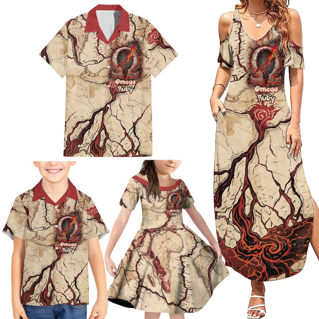 Groudon Omega Ruby Family Matching Summer Maxi Dress and Hawaiian Shirt Ancient Volcano Map Art