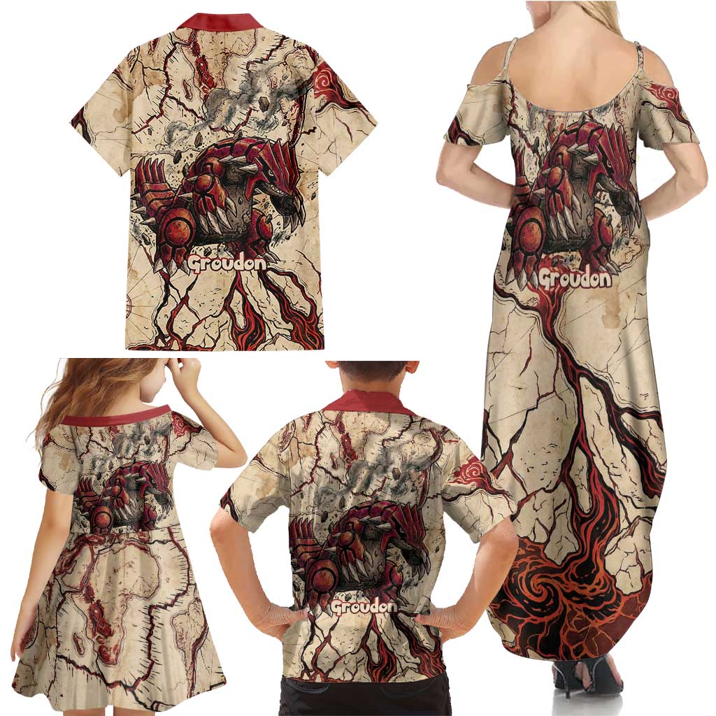 Groudon Omega Ruby Family Matching Summer Maxi Dress and Hawaiian Shirt Ancient Volcano Map Art