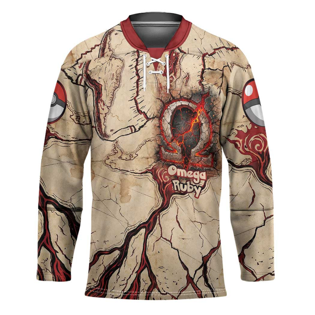 Groudon Omega Ruby Hockey Jersey Ancient Volcano Map Art