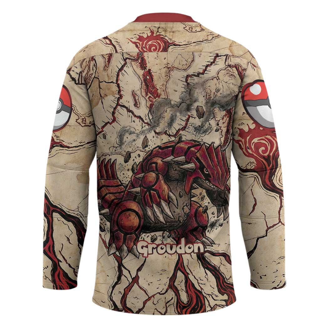 Groudon Omega Ruby Hockey Jersey Ancient Volcano Map Art