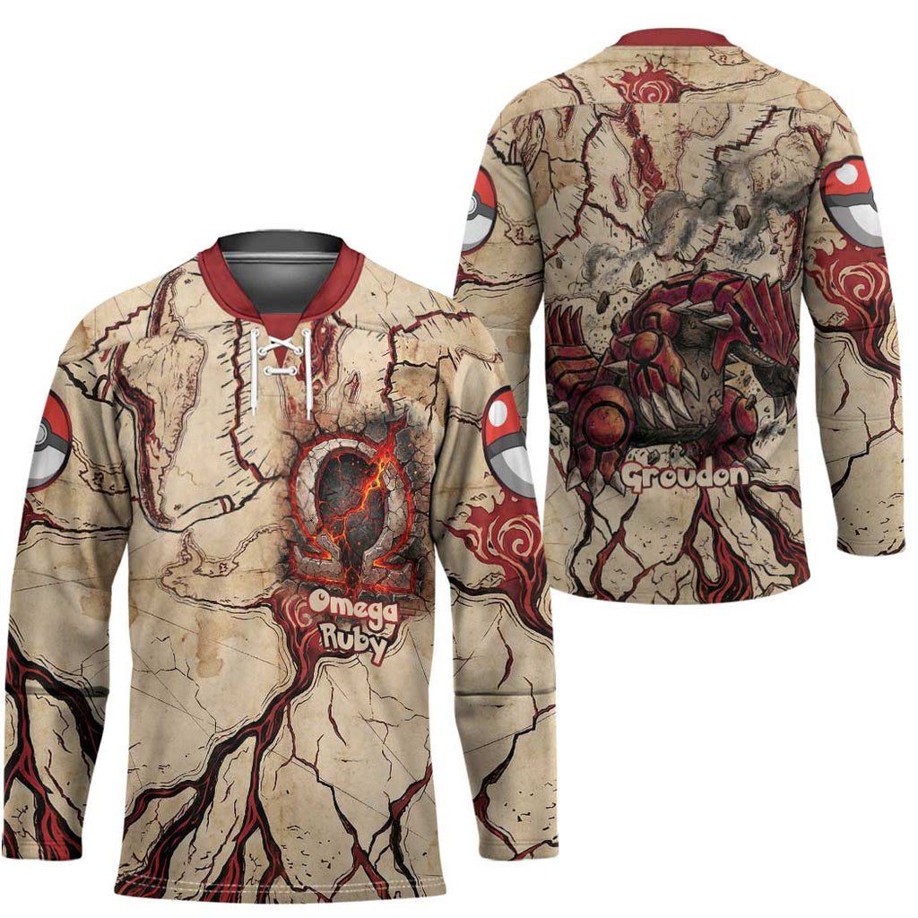 Groudon Omega Ruby Hockey Jersey Ancient Volcano Map Art