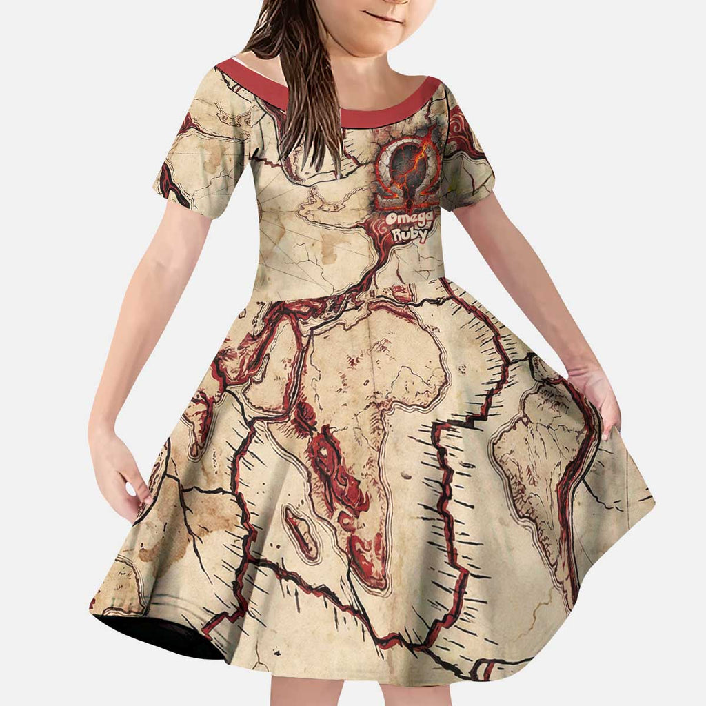 Groudon Omega Ruby Kid Short Sleeve Dress Ancient Volcano Map Art